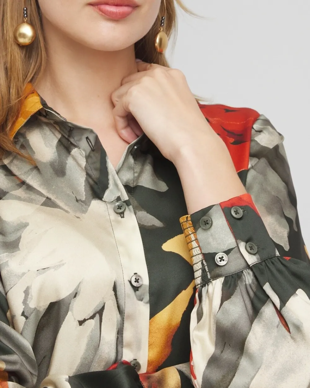 Clearance Floral Faux Silk Shirt Tops