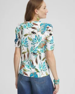 Fashion Floral Gathered Elbow Sleeve Tee Tops