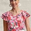 Clearance Floral Layered Cap Sleeve Tee Tops