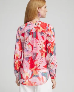 Fashion Floral Pleated Sleeve Blouse Tops