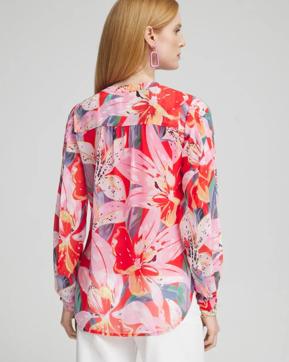 Fashion Floral Pleated Sleeve Blouse Tops