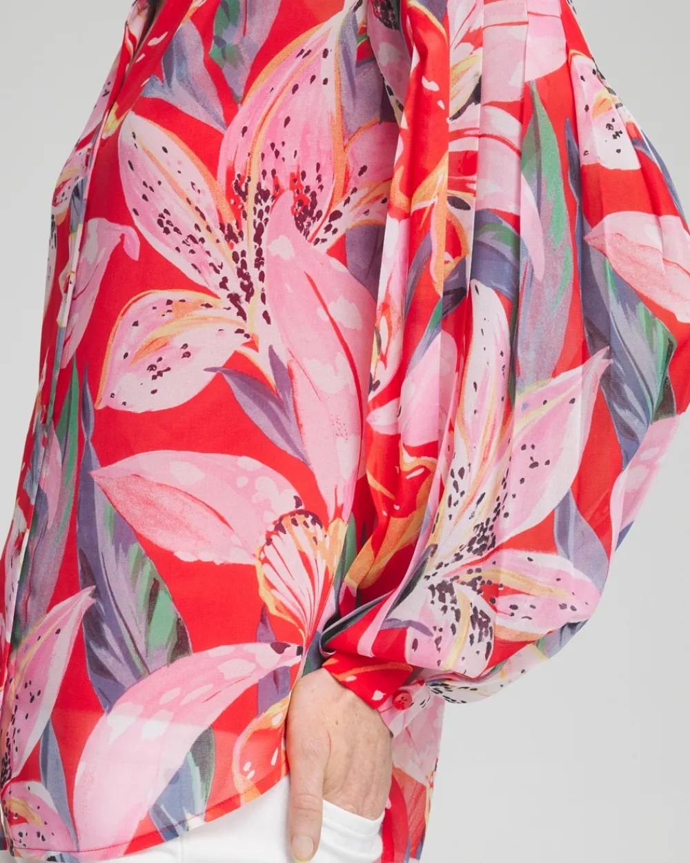 Fashion Floral Pleated Sleeve Blouse Tops