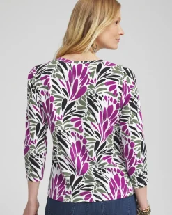 Hot Floral Print 3/4 Sleeve Perfect Tee Tops