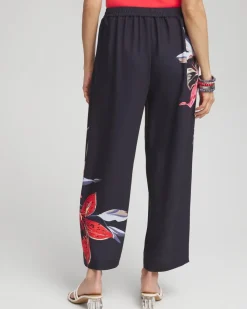 Outlet Floral Print Soft Cropped Pants Pants