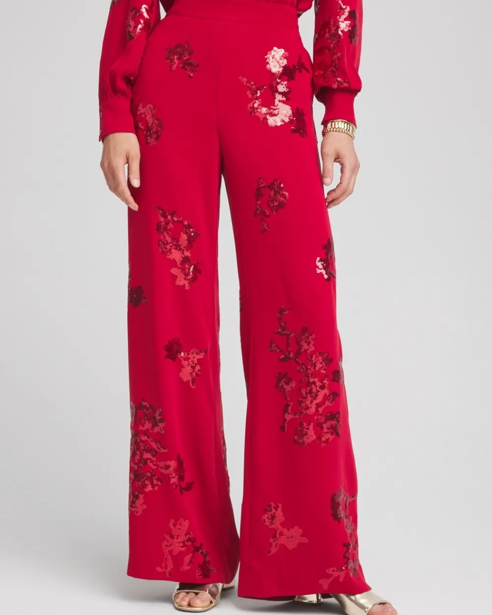 Fashion Floral Sequin Wide Leg Pants Pants | Matching Sets