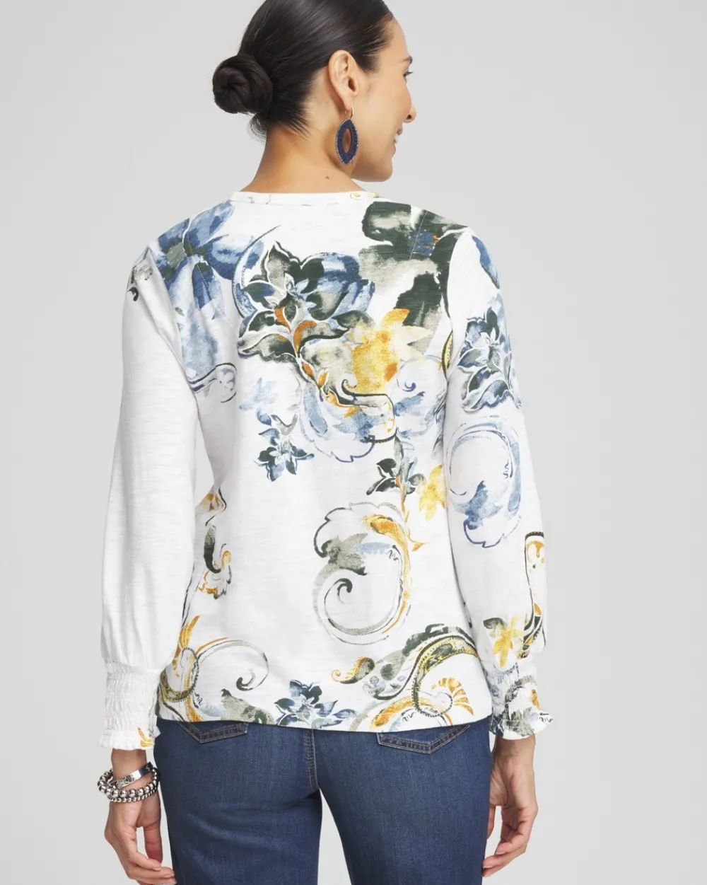 Shop Floral Smocked Sleeve Tee Tops