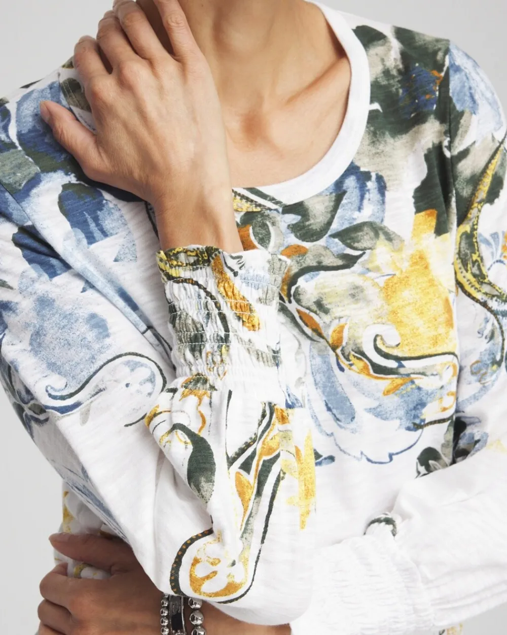 Shop Floral Smocked Sleeve Tee Tops