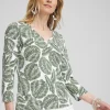 Clearance Foliage Print 3/4 Sleeve Perfect Tee Tops