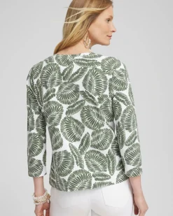 Clearance Foliage Print 3/4 Sleeve Perfect Tee Tops