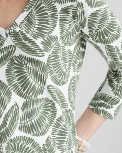 Clearance Foliage Print 3/4 Sleeve Perfect Tee Tops