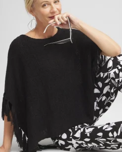 Online Fringe Knit Poncho Tops