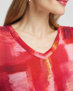 Online Geometric Print 3/4 Sleeve V-Neck Tee Tops