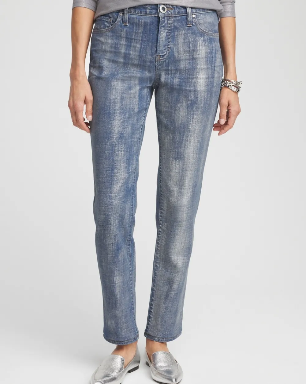 Hot Girlfriend Silver Coated Ankle Jeans Jeans & Denim