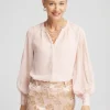 Sale Gold Foil Chiffon Pintuck Blouse Tops | Blouses & Shirts