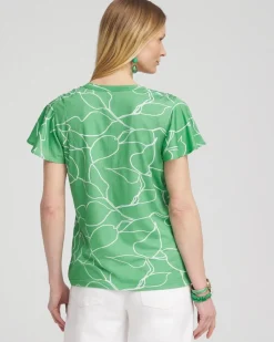 Cheap Green Lines Flutter Sleeve Tee Tops
