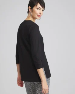 Cheap Henley Side Slit Tunic Tops