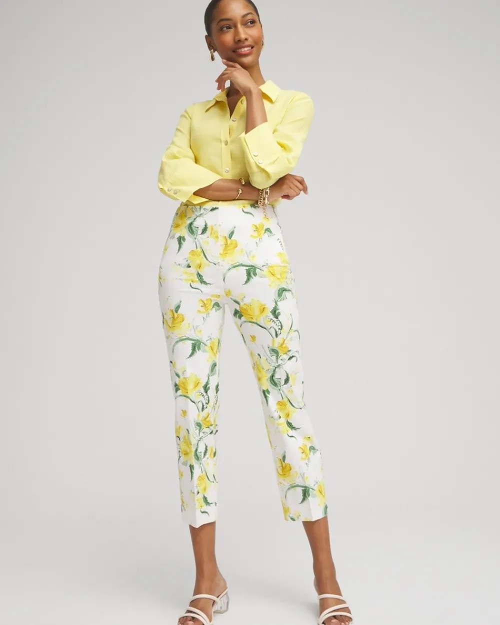 Fashion Juliet Floral Straight Cropped Pants Pants