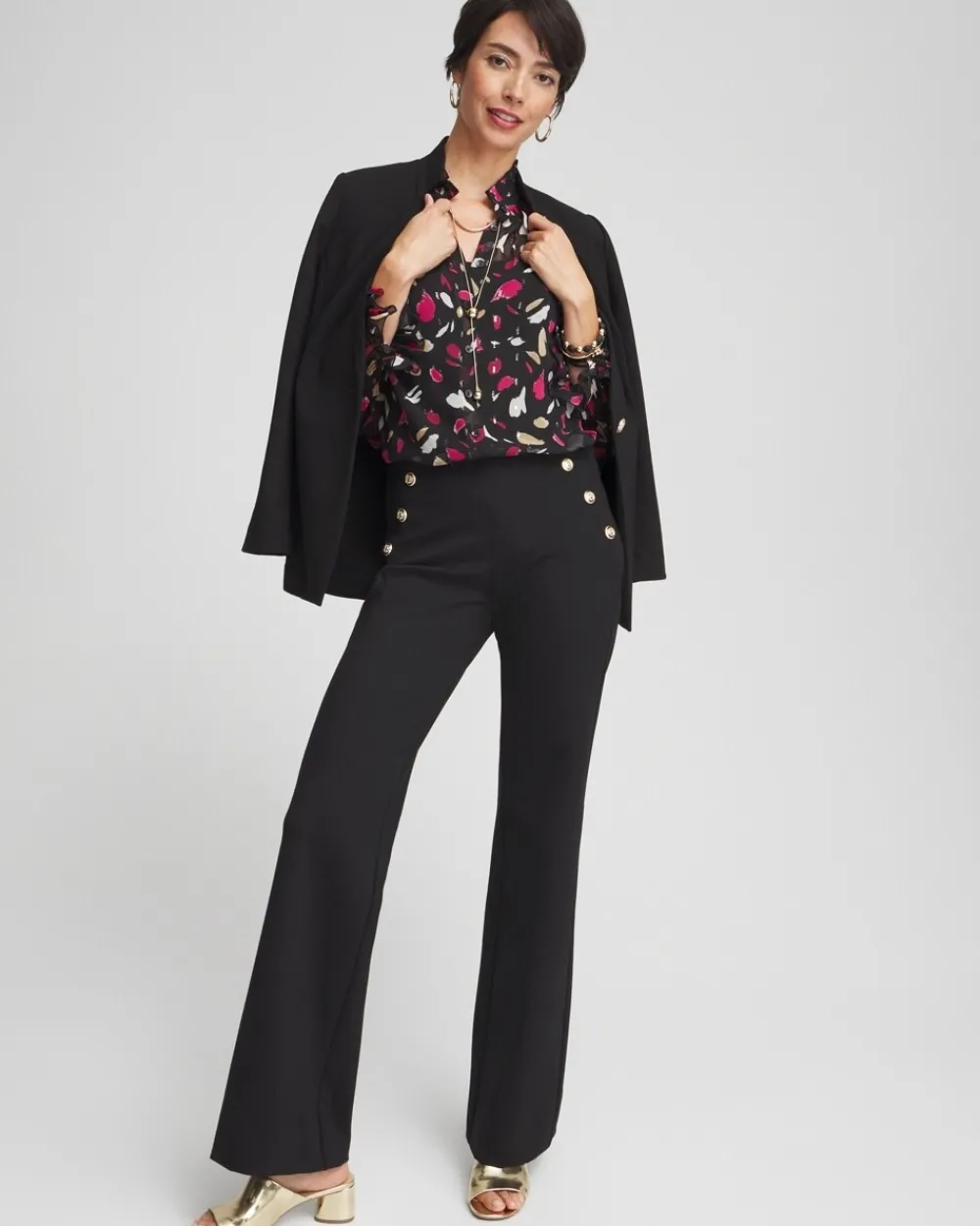 Shop Juliet Ponte Button Detail Flare Pants Pants