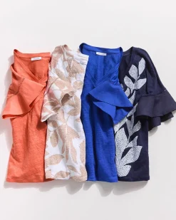 Shop Leaf Linen Blend Flutter Sleeve Top Tops