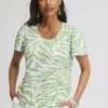 Best Sale Leaves Linen Flutter Sleeve Tee Tops