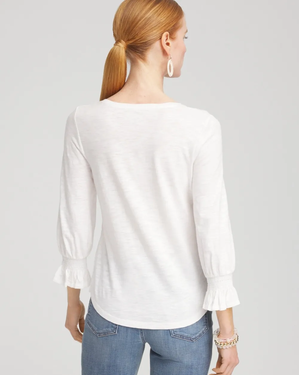 Sale Lilies Smocked 3/4 Sleeve Tee Tops