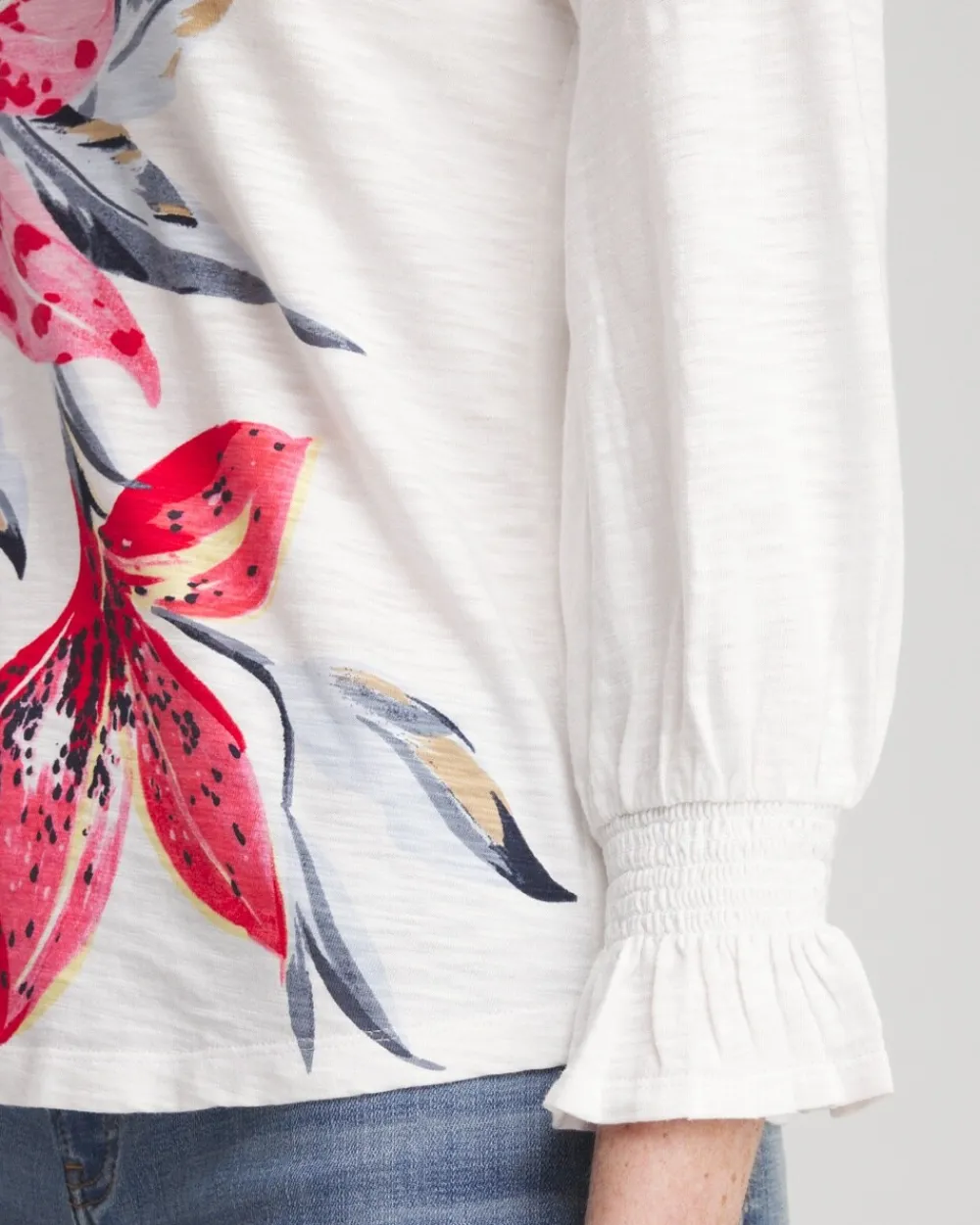 Sale Lilies Smocked 3/4 Sleeve Tee Tops