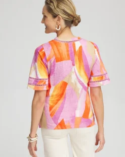Best Sale Linen Abstract Lace Detail Top Tops