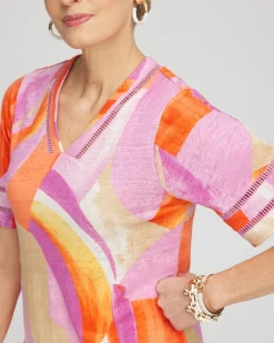 Best Sale Linen Abstract Lace Detail Top Tops