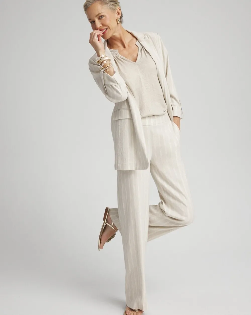 Hot Linen Blend Stripe Flare Leg Pants Pants