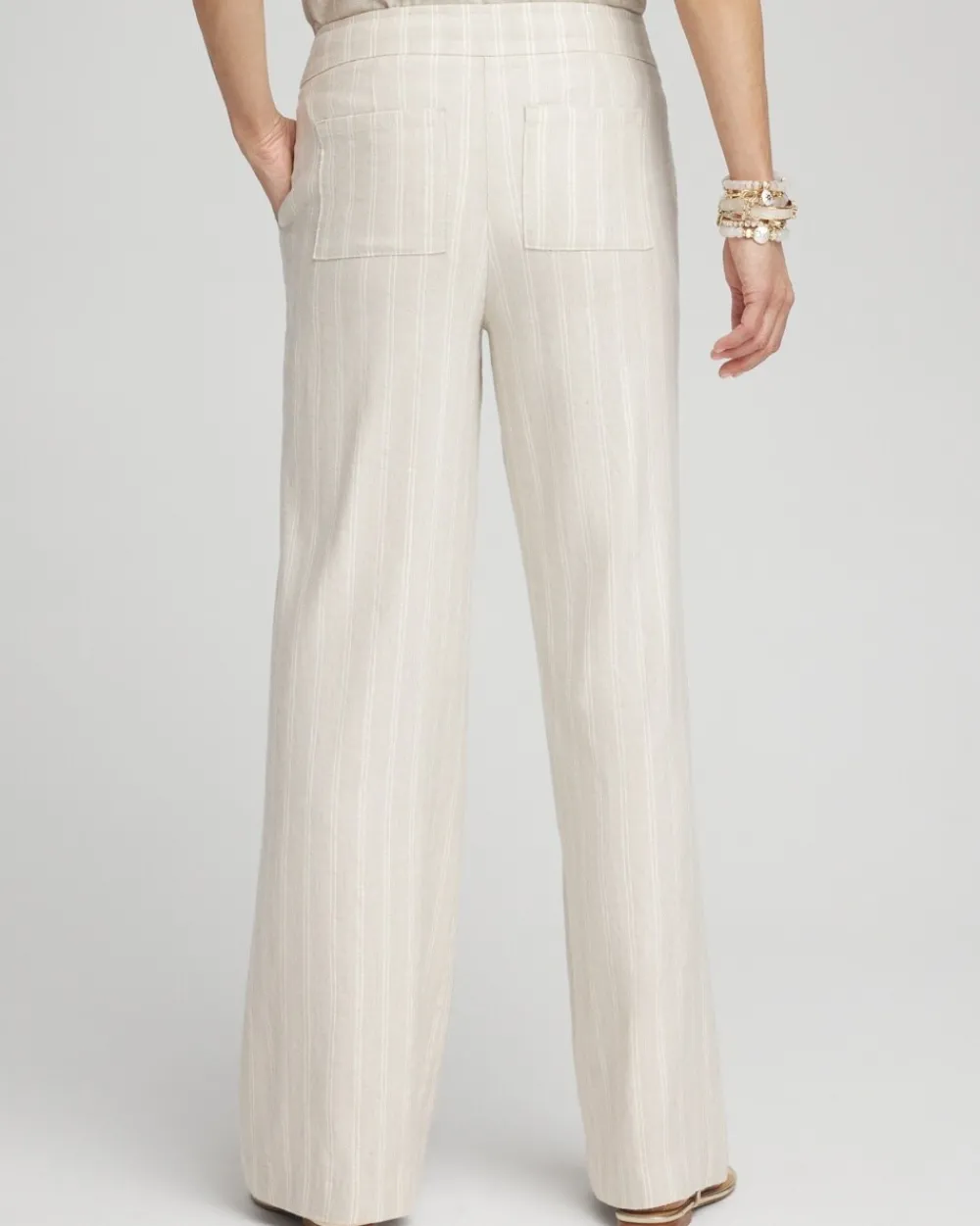 Hot Linen Blend Stripe Flare Leg Pants Pants