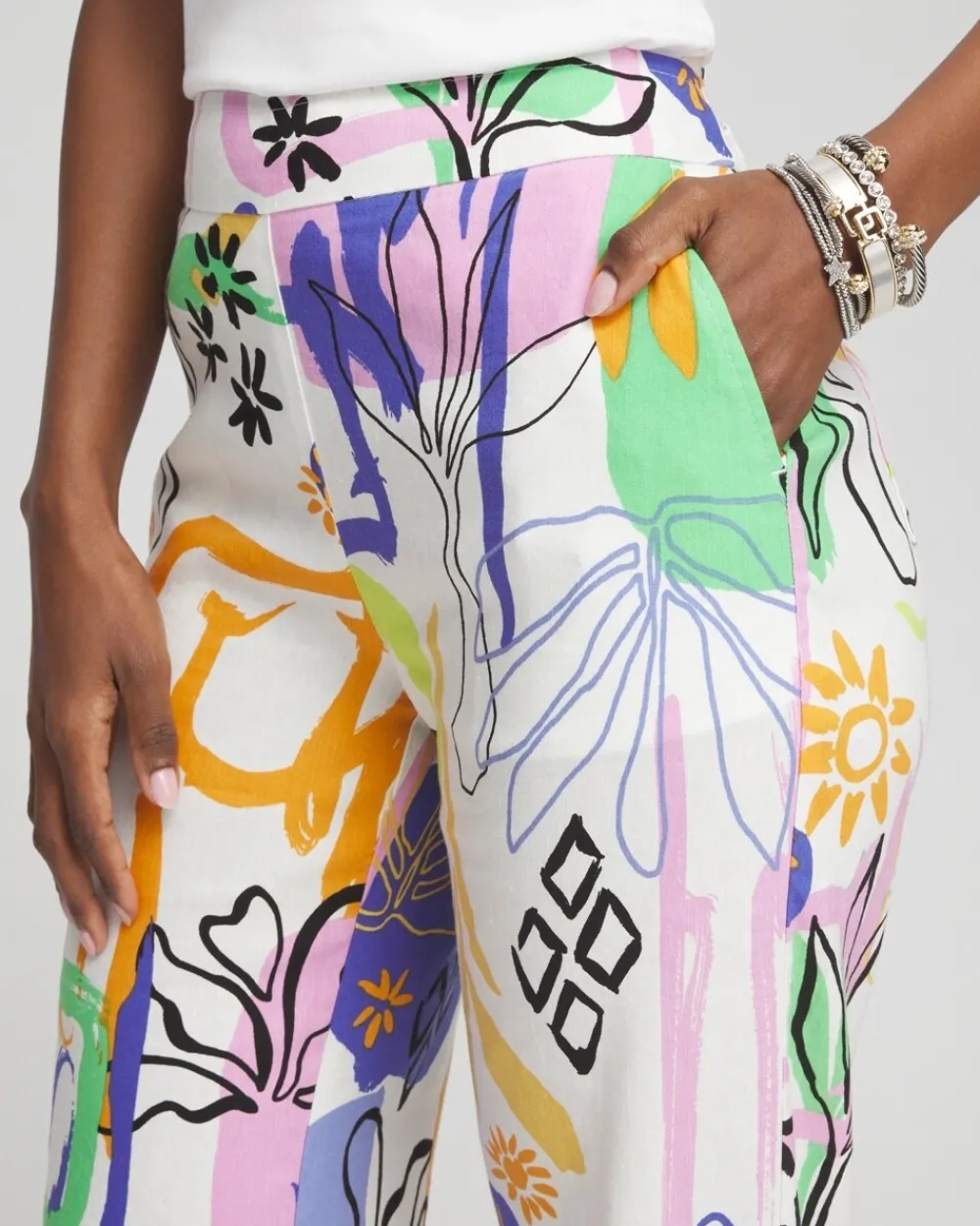 Best Sale Linen Blend Surreal Print Pants Pants