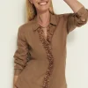 Online Linen Floral Applique Tunic Tops