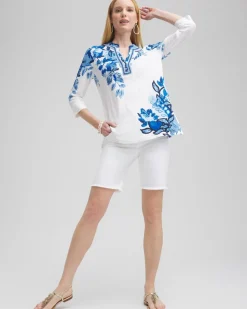 Store Linen Floral Embellished Tunic Tops