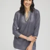 Cheap Linen Foil Embellished Tunic Tops
