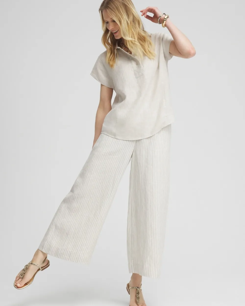 Online Linen Stripe Culotte Pants Pants