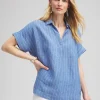 New Linen Stripe Popover Top Tops