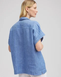 New Linen Stripe Popover Top Tops