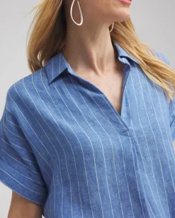 New Linen Stripe Popover Top Tops