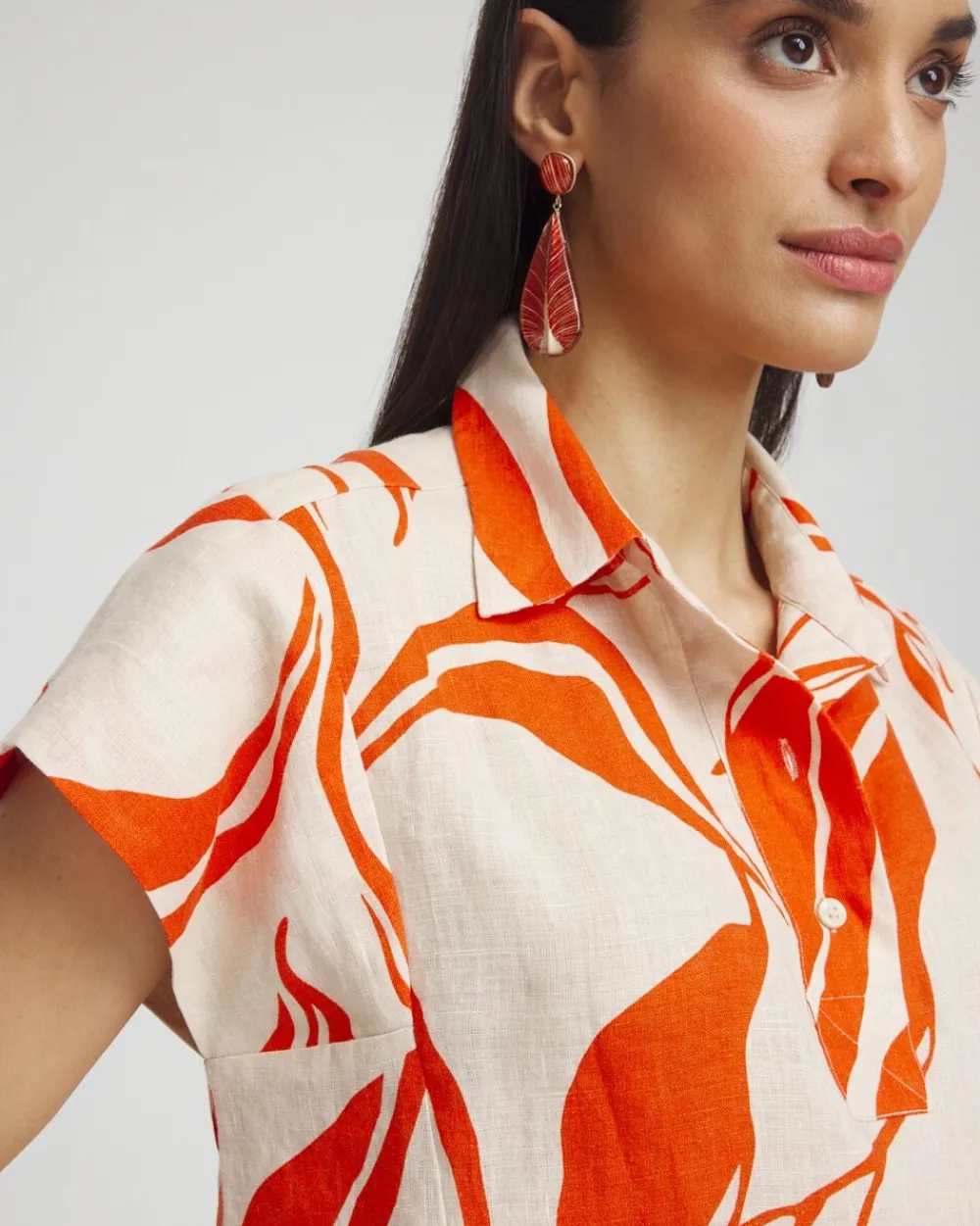 New Linen Swirls Popover Top Tops