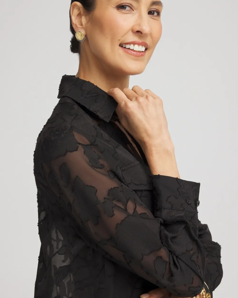 Cheap Long Sleeve Burnout Camp Shirt Tops | Blouses & Shirts