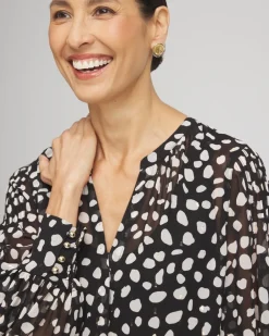 New Metallic Clip Dot Pintuck Sleeve Blouse Tops | Blouses & Shirts