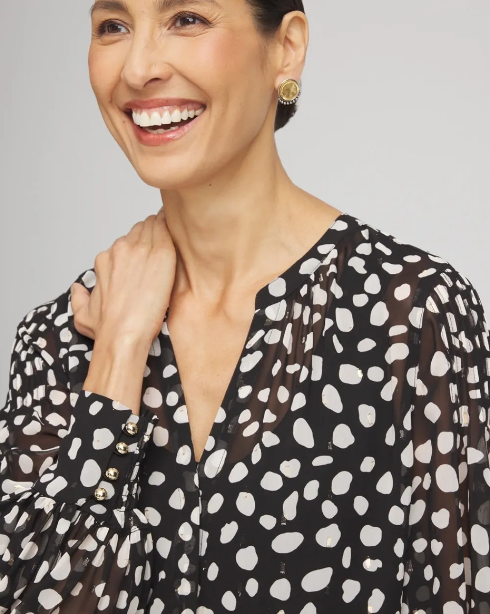 New Metallic Clip Dot Pintuck Sleeve Blouse Tops | Blouses & Shirts