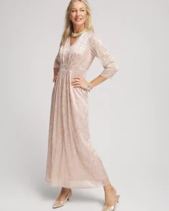 Cheap Metallic Pleated Maxi Dress Dresses