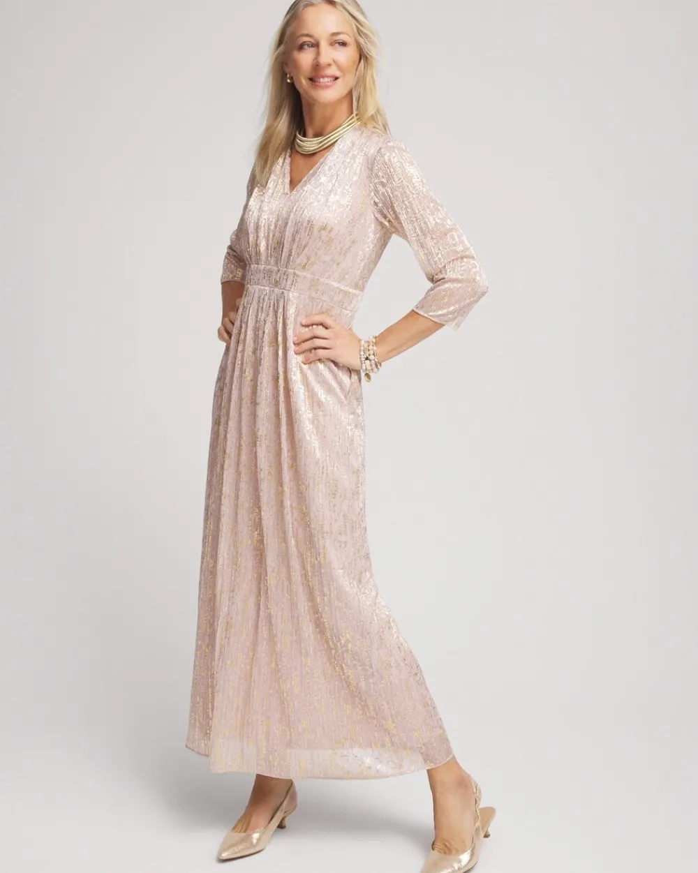 Cheap Metallic Pleated Maxi Dress Dresses
