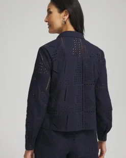 Sale Mixed Eyelet Cotton Shirt Tops