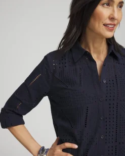Sale Mixed Eyelet Cotton Shirt Tops