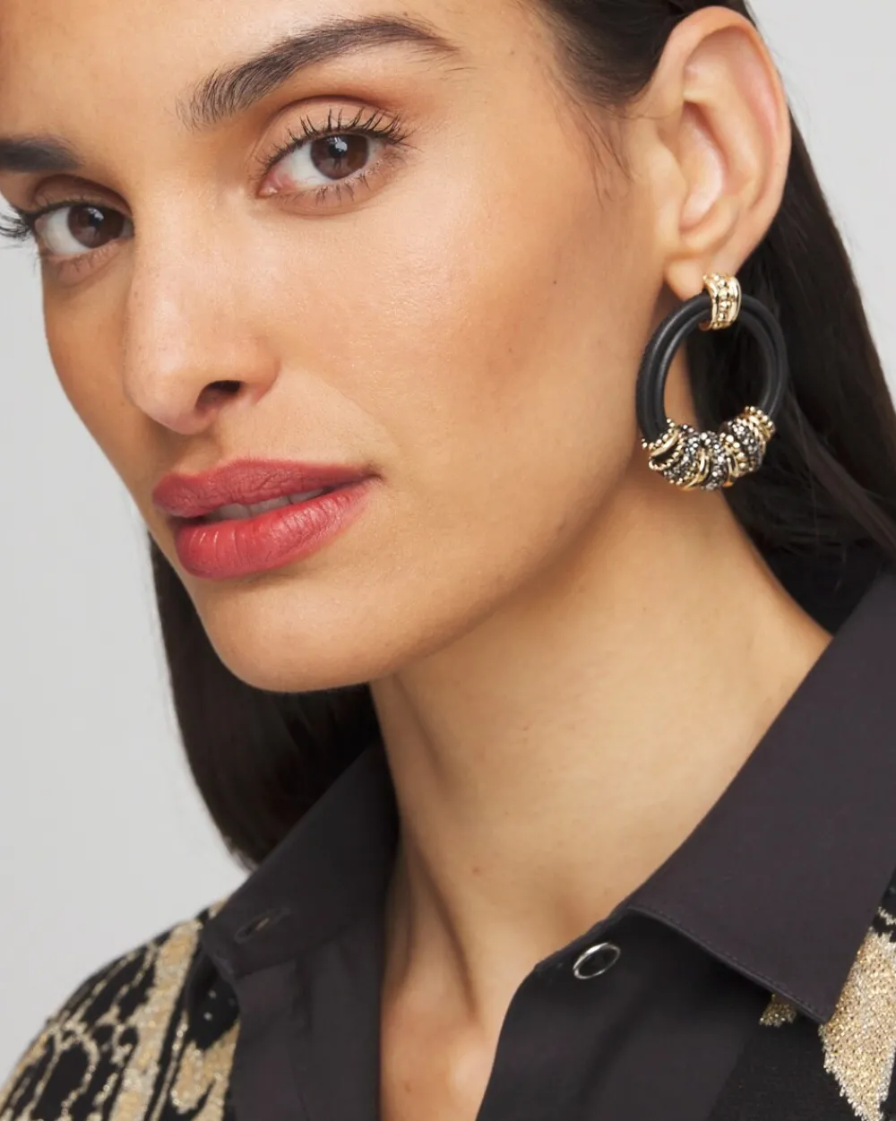 Fashion No Droop™ Leather Mixed Metal Earrings Earrings