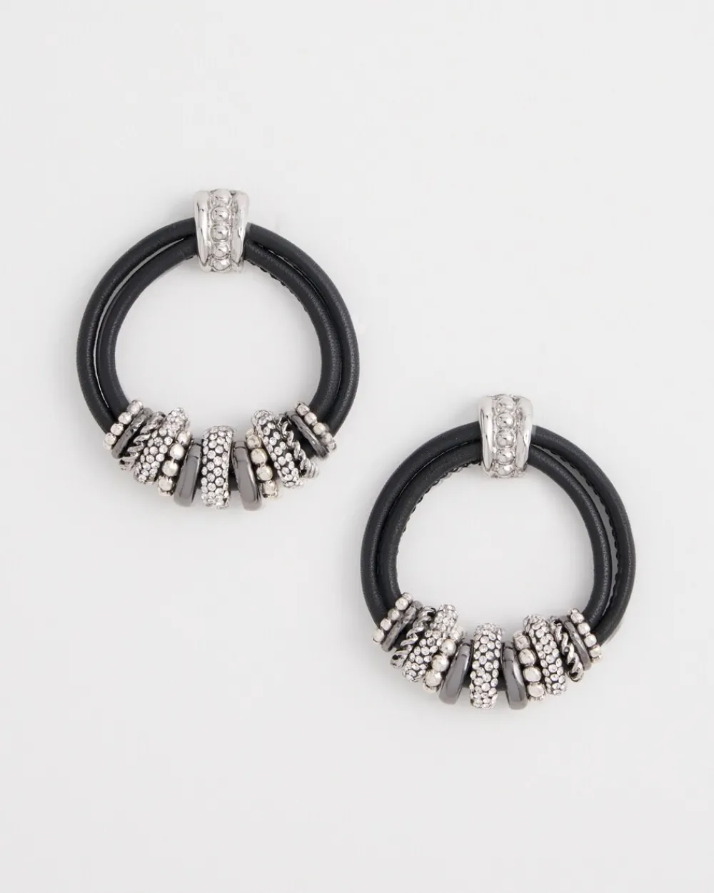 Outlet No Droop™Leather Silver Tone Earrings Earrings