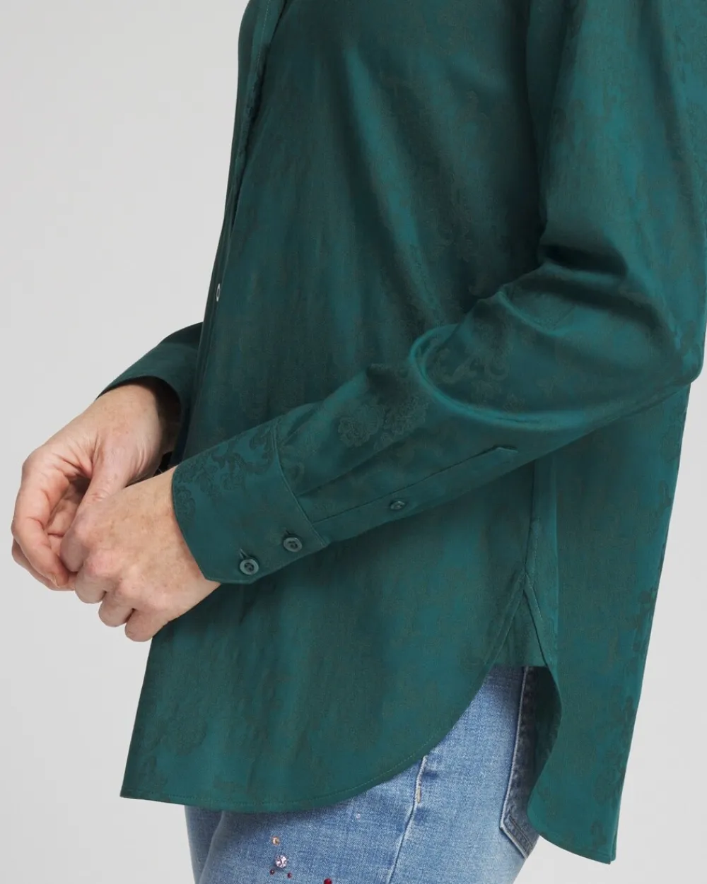 Store No Iron™ Green Jacquard Shirt Tops