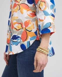 Cheap No Iron™ Linen Floral 3/4 Sleeve Shirt Tops